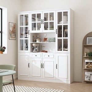 lot 185 image: FUFU&GAGA White Wooden 63 in. W Food Pantry Cabinet Storage Organizer with Tempered Glass Doors, 2-Drawers, Adjustable Shelves
