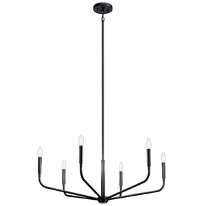 lot 195 image: KICHLER Madden 32 in. 6-Light Black Modern Candle Chandelier for Dining Room