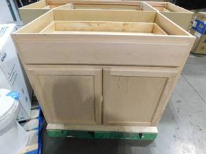 lot 17 image: Hampton Bay Recessed Panel 60 in. W x 24 in. D x 34.5 in. H Assembled Sink Base Cabinet in Unfinished Lot of 4