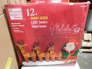 lot 99 image: NEW HOME ACCENTS SANTA SLEIGH REINDEER 5.5 x 12 INFLATABLE AIRBLOWN LED LIGHTS