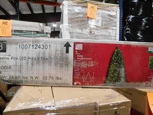lot 104 image: Home Accents Holiday 7.5 ft. Festive Pine LED Pre-Lit Artificial Christmas Tree T10