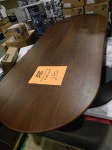lot 235 image: Dovelina Haiden Modern Oval Oak Wood Top Walnut 79 in. Double Pedestal Base Dining Table Seats 8