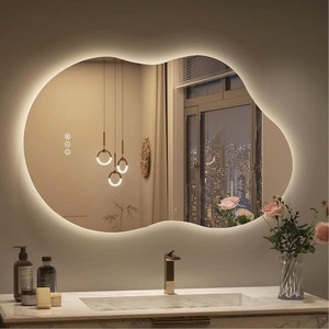 lot 145 image: Apmir 24 in. W x 36 in. H Irregular Frameless LED Lighted Anti-Fog Tempered Glass Asymmetrical Wall Bathroom Vanity Mirror