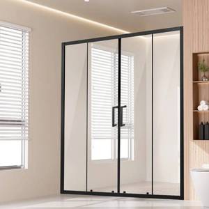 lot 19 image: VEVOR Semi-frameless Shower Door, 57.8-59 W x 70 H in, Double Sliding Glass Door with 14 in(6mm) Clear Tempered Glass, Waterproof Shatterproof Stainproof with Stainless Steel Hardware, Matte Black