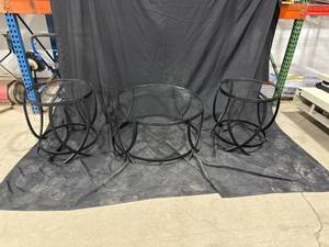 lot 0613 image: Three-Piece Glass-Top Table Set