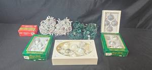 lot 18 image: Holiday Decor Collection with Ornaments and String Lights in Storage Bin
