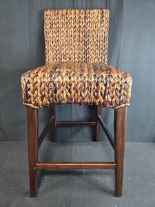 lot 42 image: Woven Seagrass Bar Stool with Wooden Legs