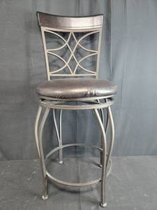 lot 45 image: Metal and Faux Leather Swivel Bar Stool with Backrest