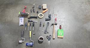 lot 51 image: Assorted Hand Tool and Paint Tool Lot with Bucket