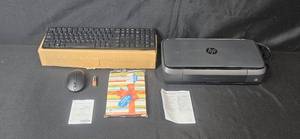 lot 55 image: HP OfficeJet 250 Mobile All-in-One Printer Bundle with Wireless Keyboard, Mouse, and Photo Card Pack - untested