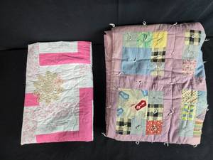 lot 65 image: Set of 2 Handmade Patchwork Quilts with Embroidered Quotes