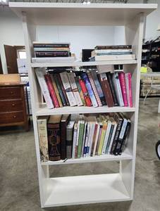 lot 73 image: White 3-Shelf Bookcase with Assorted Book Collection
