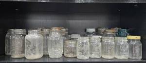 lot 74 image: Collection of Vintage Glass Canning and Mason Jars Assorted Brands