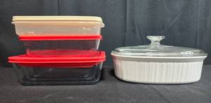 lot 85 image: Glass Food Storage Containers and White Covered Casserole Dish