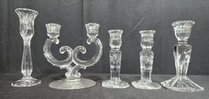 lot 92 image: Collection of Crystal Glass Candle Holders with Dual and Single Designs