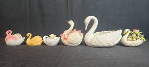 lot 94 image: Collection of 6 Vintage Porcelain Swan Figurines Some Made in Japan