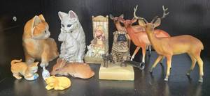 lot 95 image: Assorted Animal and Figurine Collection - Vintage Cats, Dogs, Deer, and Girl with Puppies
