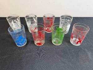 lot 100 image: Set of Vintage Nursery Rhyme Glasses with Colorful Graphics