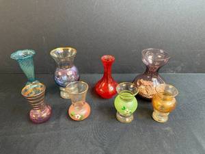 lot 103 image: Set of Vintage Miniature Glass Vases Hand Decorated