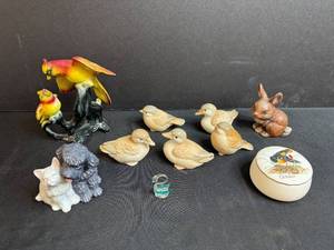 lot 113 image: Animal Figurine Collection with Birds, Ducks, Cat, Dog, Rabbit, and Trinket Box