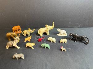 lot 140 image: Collection of Vintage Animal Figurines Including Elephants and Big Cats