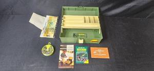 lot 169 image: Plano Tackle Box with Vintage Catalogs and Fishing Accessories