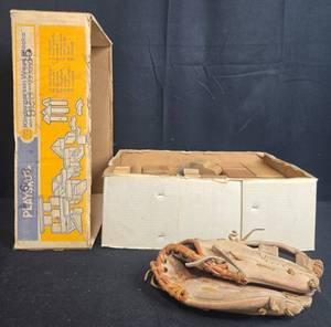lot 209 image: Playskool Kindergarten Wood Blocks Set with Accessories and Youth Baseball Glove