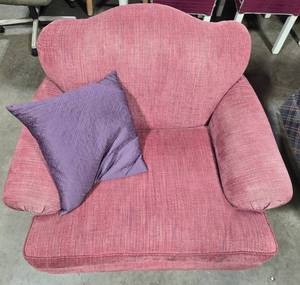 lot 233 image: Plum Colored Oversized Plush Armchair with Decorative Pillow