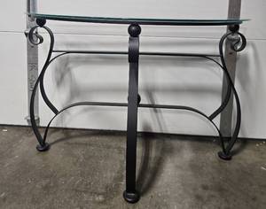 lot 234 image: Glass Top Metal Console Table with Curved Base, 48 Inch Wide