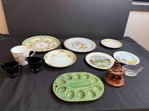lot 247 image: Vintage Decorative Plates, Egg Tray, Cups and Collectibles Lot