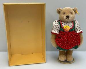 lot 12 image: RARE 1986 Vintage Steiff Black Forest Dirndl Dress Teddy Bear (#027528) 11 (In Original Box)