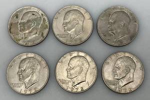 lot 33 image: 1972 Plain No Mint Mark Eisenhower One Dollar Coins
