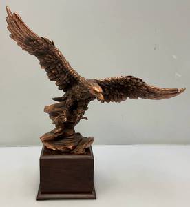 lot 128 image: Vintage Copper Colored Eagle Statue On Base (One Claw Missing) 17 Tall