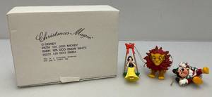 lot 168 image: Mickey, Snow White And Simba Three Piece Set Disney Grolier Brand Christmas magic Ornament (New Old Stock)