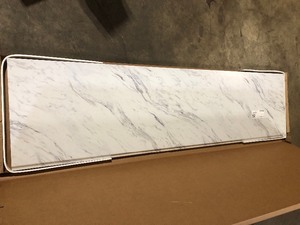 lot 7 image: Hampton Bay 8 ft Straight Laminate Countertop Kit Included in Gloss Calcutta Marble  Customer Returns See Pictures