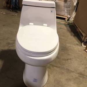 lot 30 image: Glacier Bay One-Piece 1.1 GPF1.6 GPF Dual Flush Elongated Toilet in White Seat IncludedCustomer Returns See Pictures