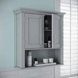 lot 51 image: RiverRidge Home Somerset 22.88 in. W x 24.81 in. H x 7.88 in. D Bathroom Storage Wall Cabinet and Laundry Medicine Cabinet in Gray   Customer Returns See Pictures