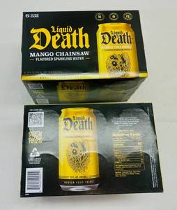 lot 336 image: 2x 6pk Liquid Death Water-Mango Chainsaw Sparkling Water
