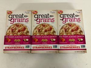 lot 56 image: 3x 1Post Great Grains Cereal-Red Berry Almond Crunch-Best Buy Date 12027