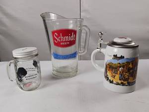 lot 51 image: Vintage Schmidt Beer Pitcher & Bavarian Beer Stein