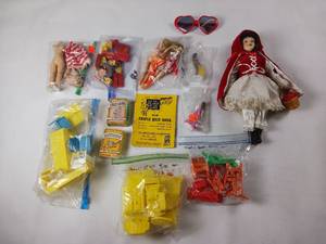 lot 94 image: Little Red Riding Hood (porcelain) and other childrens toys, games, Vintage Mattell doll house furniture (1968)