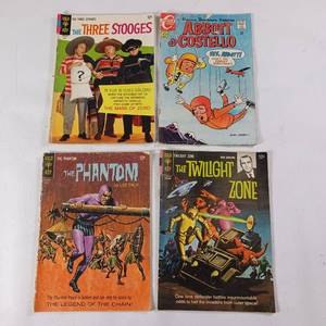 lot 175 image: Lot of 4 vintage comics - Twilight Zone Three Stooges - The Phantom and Abbot and Costello