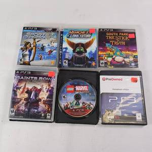 lot 207 image: Play Station 3 PS3 Lot of Games 6 Total - South Park - ratchet - Marvel Lego - Home Front Sports Champions