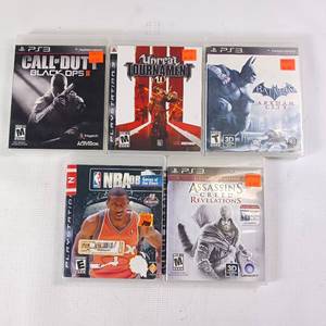 lot 208 image: Play Station 3 PS3 Lot of Games 5 Total - Batman - unreal tournament - Call of Duty - Assassins Creed