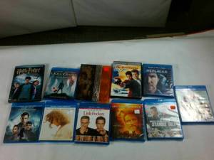 lot 225 image: DVD and Blu Ray  Harry Potter  Little Fockers  I killed Giants  Sliders -Star Trek  Young Messiah  Submergence  One the game stands tall  Fist Fight Replicas  007