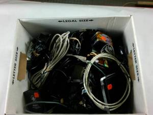 lot 264 image: Big O box of cords and Video Game Connectors � RCA to Coax