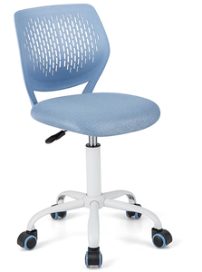 lot 370 image: Costway Height-adjustable Ergonomic Kids Chair Breathable Mesh Desk Chair w Wheels Mobile Comfortable School Chair for Kids Room Blue (Missing Hardware. Missing Parts or Pieces)