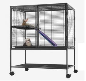 lot 410 image: VEVOR 36 Rolling Metal Ferret Cage, Large 2-Tier Critter Nation Cage, Small Animal Cage with Ramps & Tray, Easy to Set up for Pets (USED, Maybe Missing Hardware. Missing Parts or Pieces)
