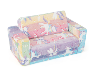 lot 307 image: 2-in-1 Flip Out Kids Sofa Chair with Detachable Flannel Fabric Cover and Glowing Patterns