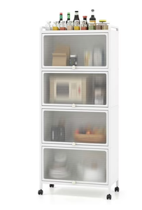 lot 309 image: Costway 5-Tier Kitchen Bakers Rack Storage Cabinet Mobile Microwave Stand Flip-up Doors White